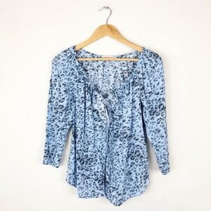 Rebecca Taylor leopard pattern print top cheetah animal blue 27112